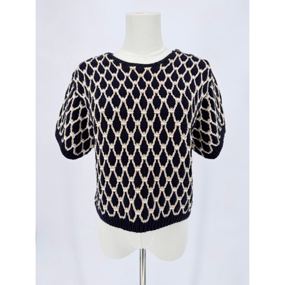 VTG Hand Knit Liz Claiborne Linen Cotton Nautical Coastal Grandma Sweater M Navy